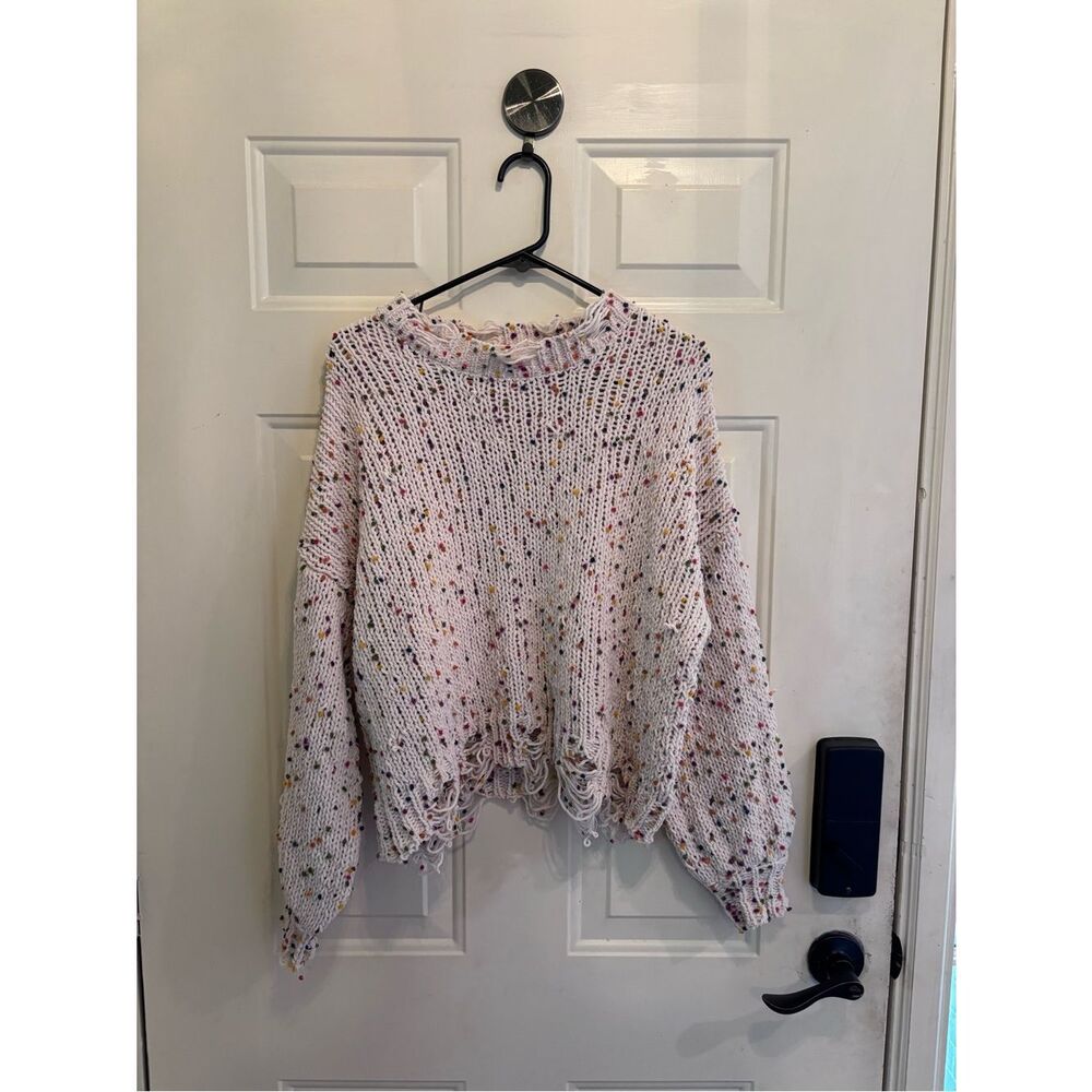 Anthropologie POL Multicolor Speckled Knit Sweater - Casual Cropped Pullover - Picture 2 of 5